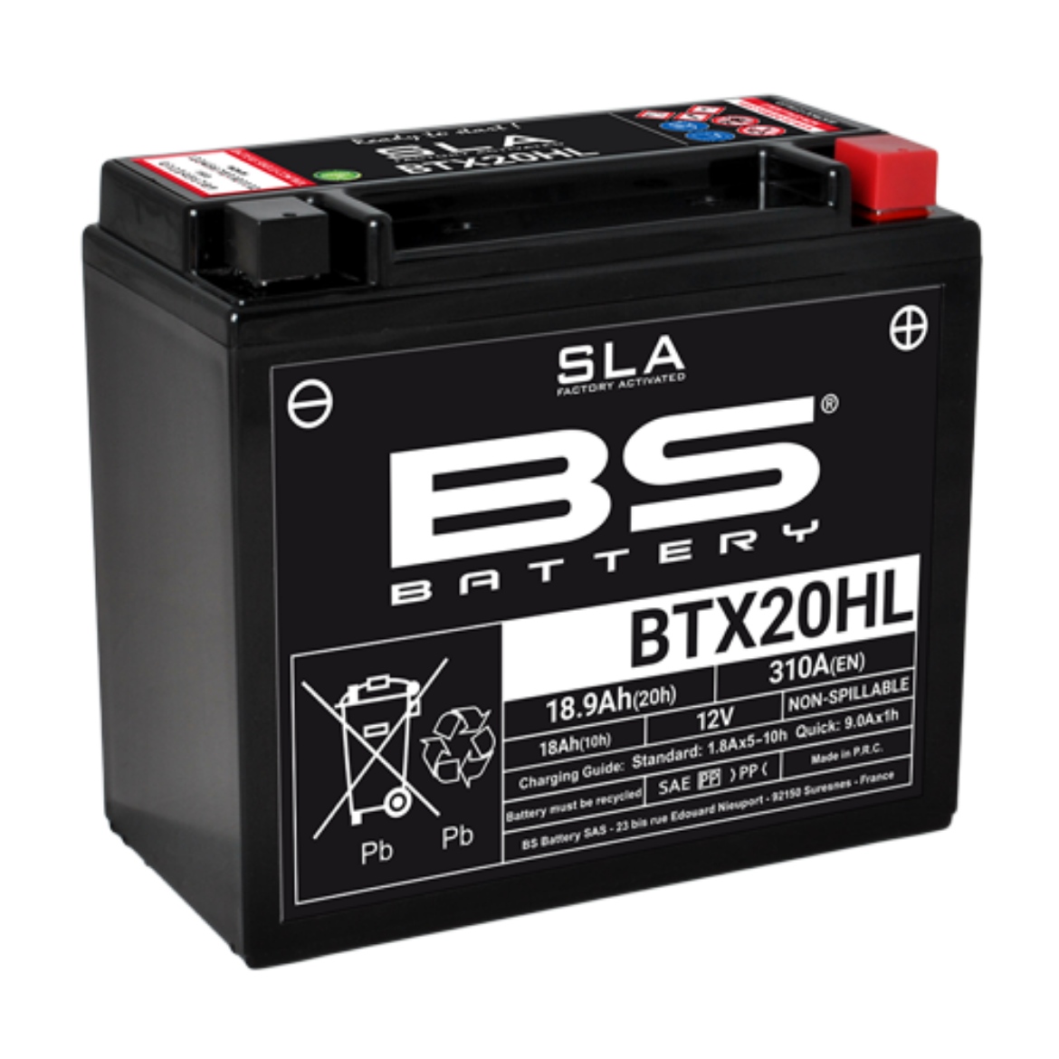 Picture of BTX20HL (FA) 12V 310CCA 18AH AGM SLA BS MOTORCYCLE BATTERY - RHP
