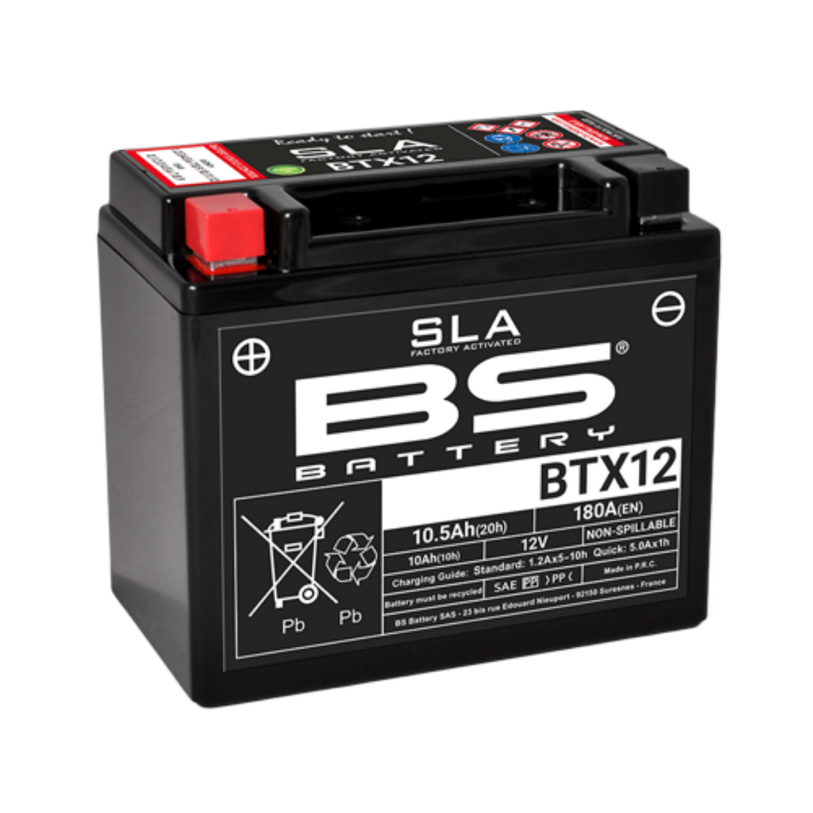 Picture of BTX12 (FA) 180CCA 12V 10AH AGM SLA BS MOTORCYCLE BATTERY - LHP