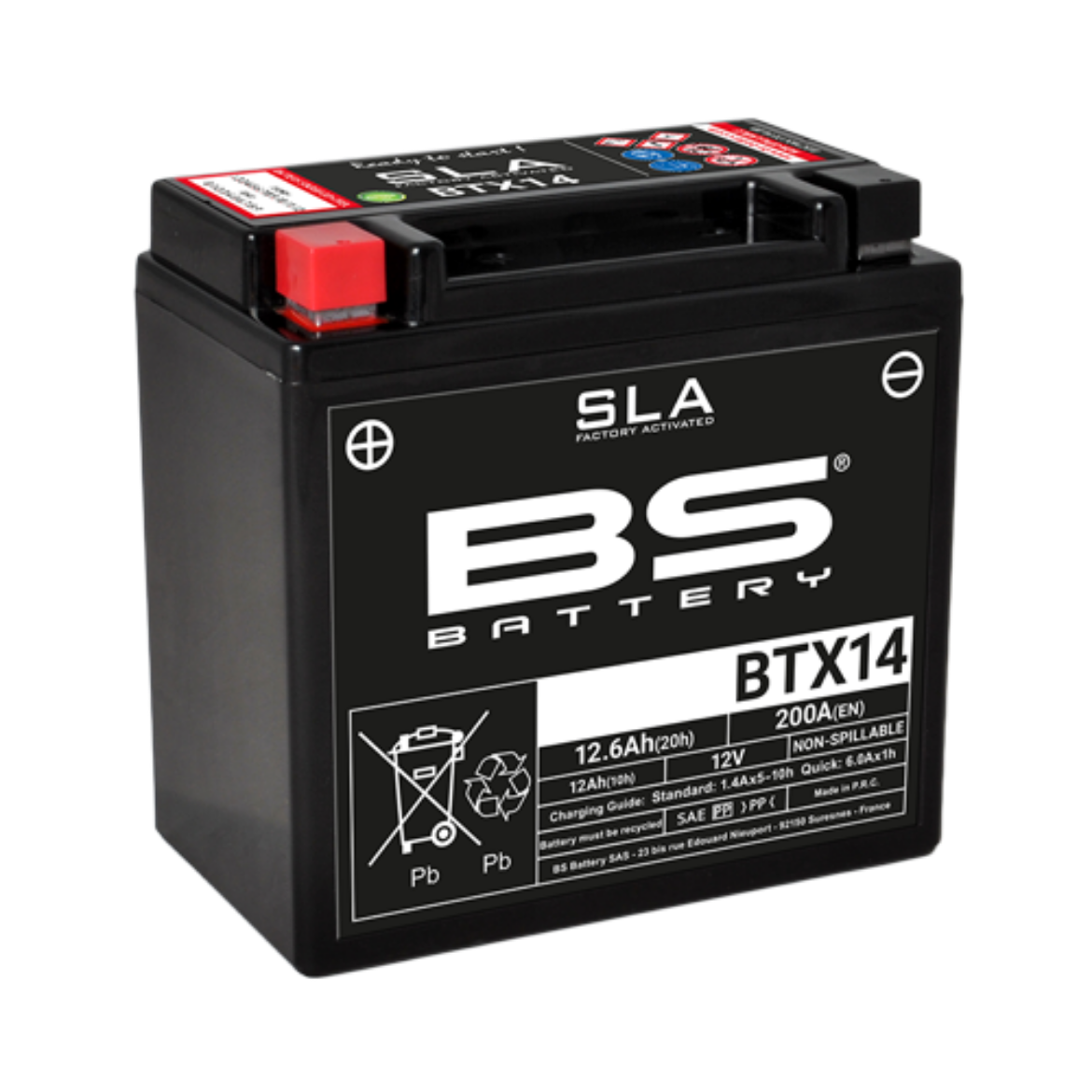 Picture of BTX14 (FA) 12V 12AH 200CCA AGM SLA BS MOTORCYCLE BATTERY