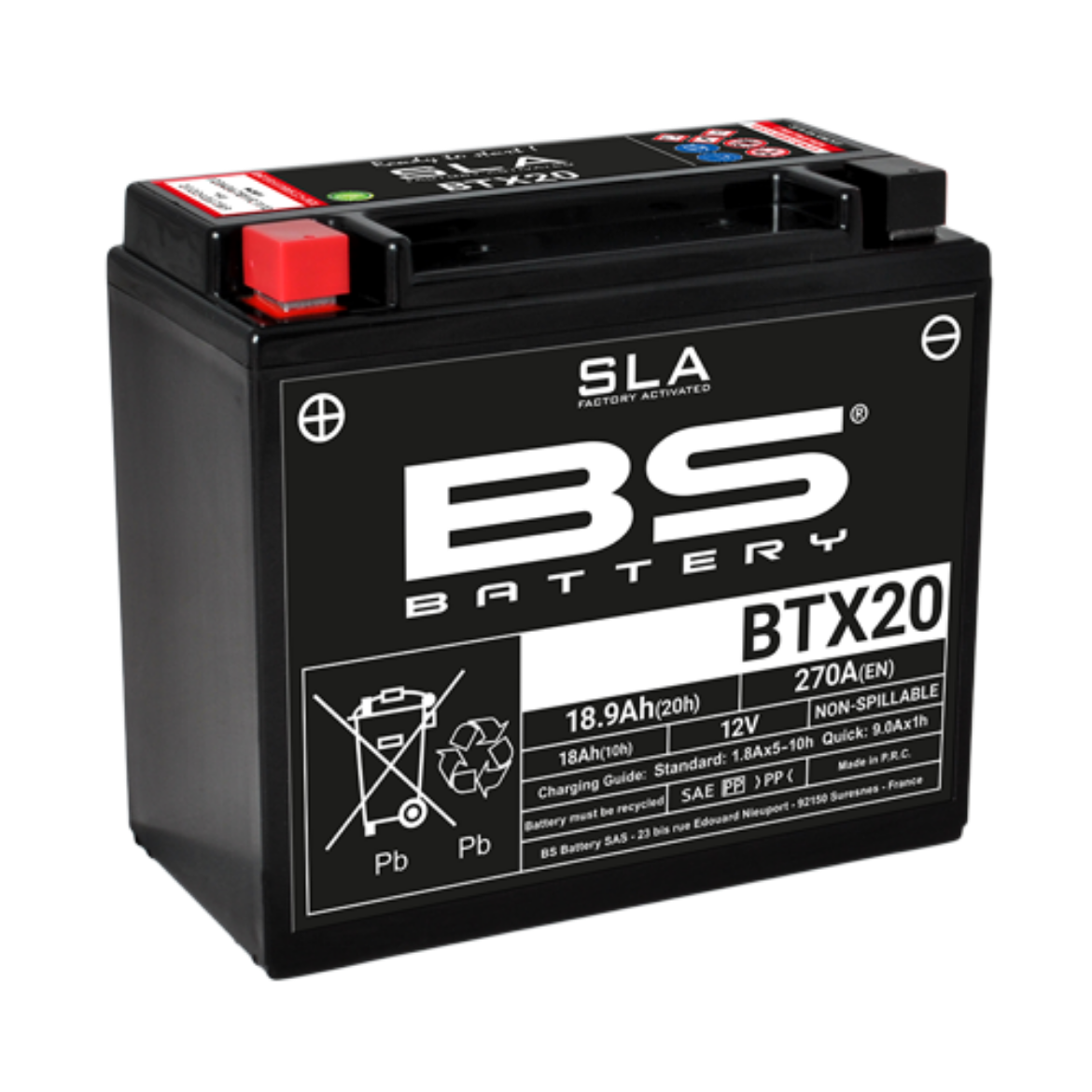 Picture of BTX20 (FA) 12V 18AH 270CCA AGM SLA BS MOTORCYCLE BATTERY