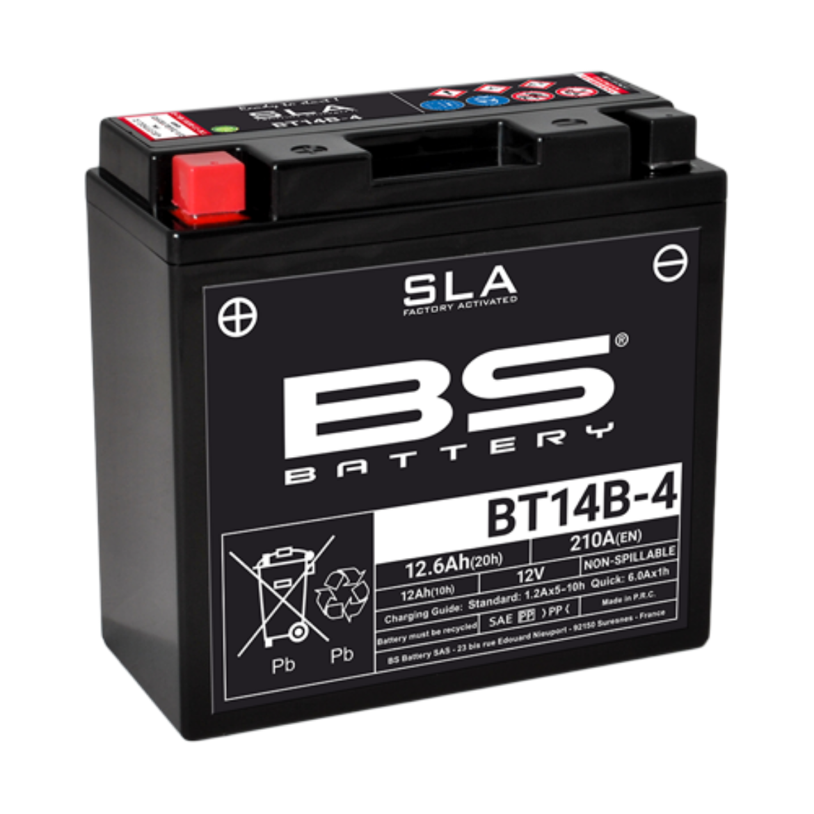 Picture of BT14B-4 12V 12AH 210CCA AGM SLA BS MOTORCYCLE BATTERY - LHP