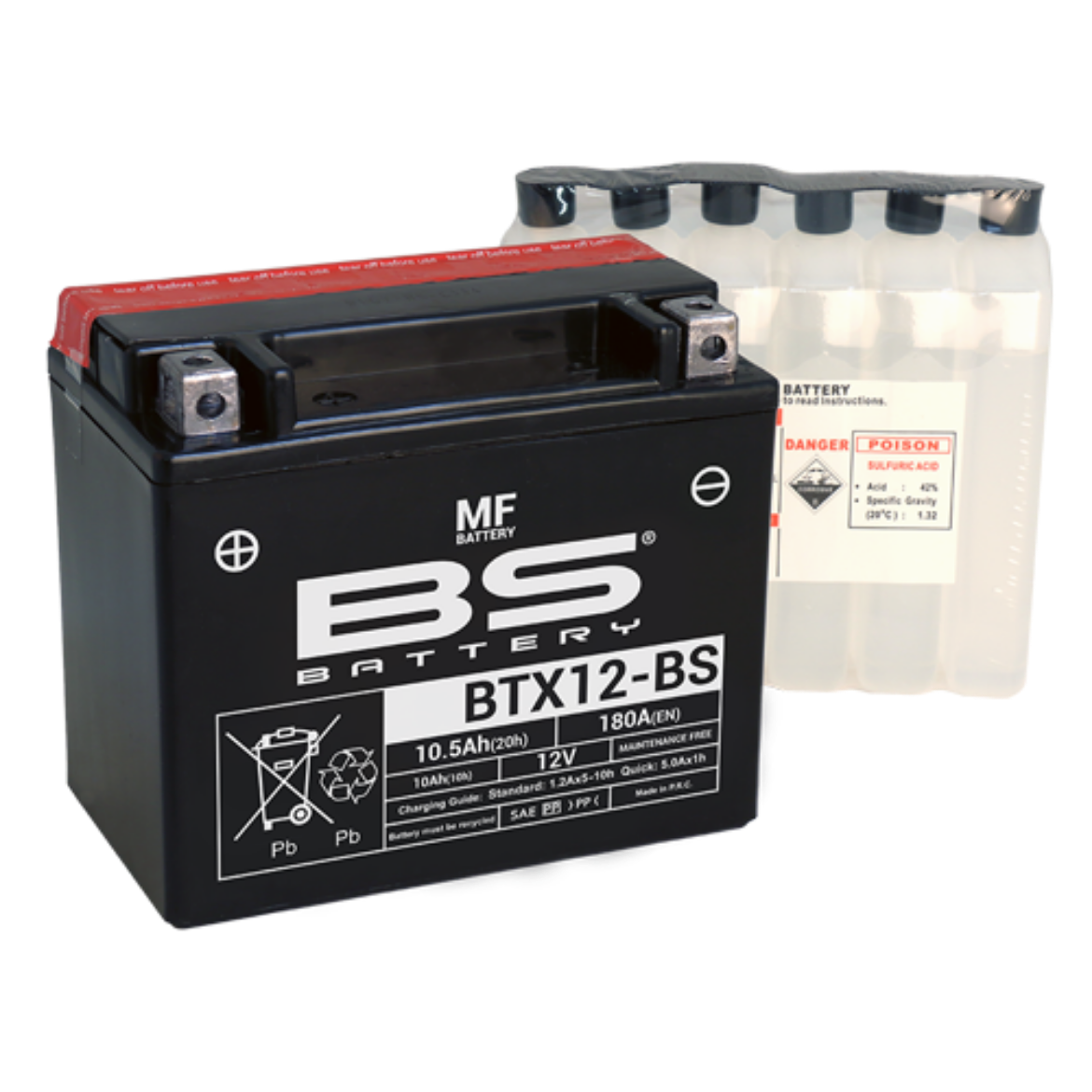 Picture of BTX12-BS 12V 180CCA 10AH MAINTENANCE FREE BS MOTORCYCLE BATTERY