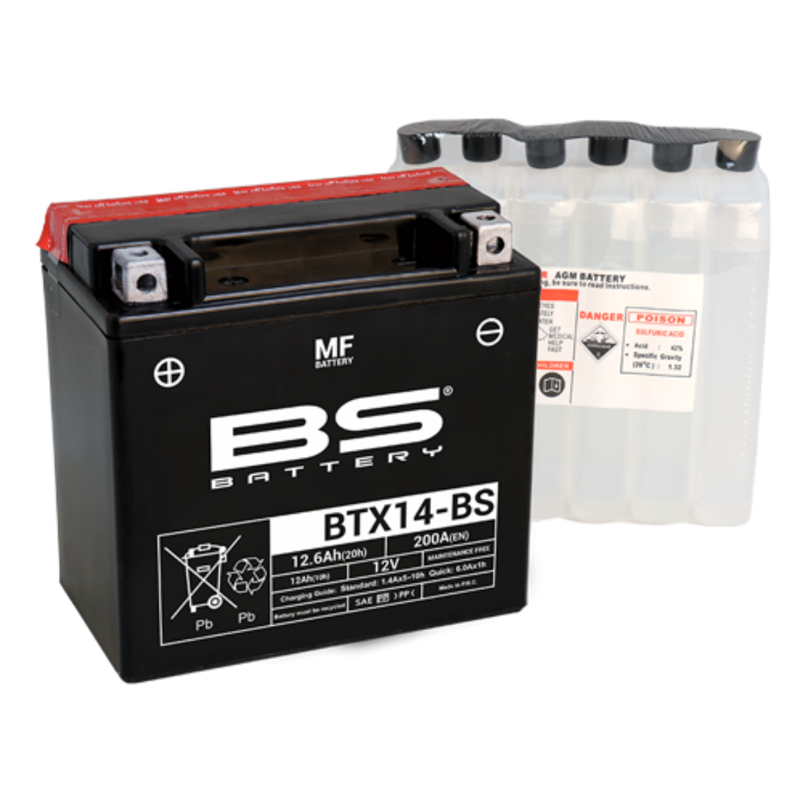 Picture of BTX14-BS 12V 12AH 200CCA MAINTENANCE FREE BS MOTORCYCLE BATTERY - LHP