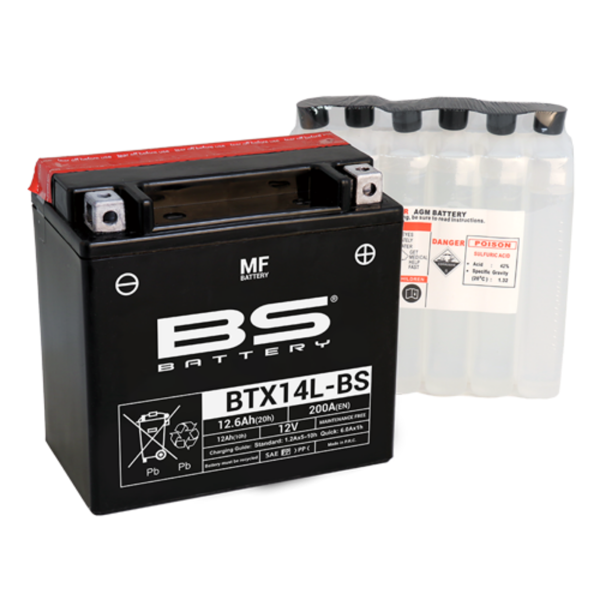 Picture of BTX14L-BS 12V 200CCA 12AH MAINTENANCE FREE BS MOTORCYCLE BATTERY