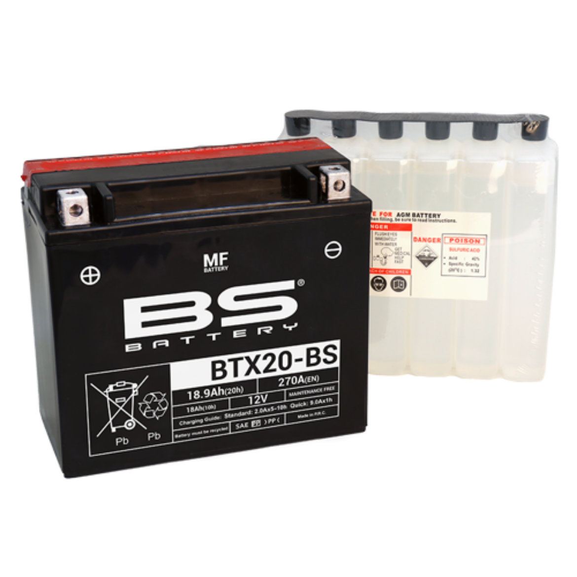 Picture of BTX20-BS 12V 18AH 270CCA MAINTENANCE FREE BS MOTORCYCLE BATTERY - LHP