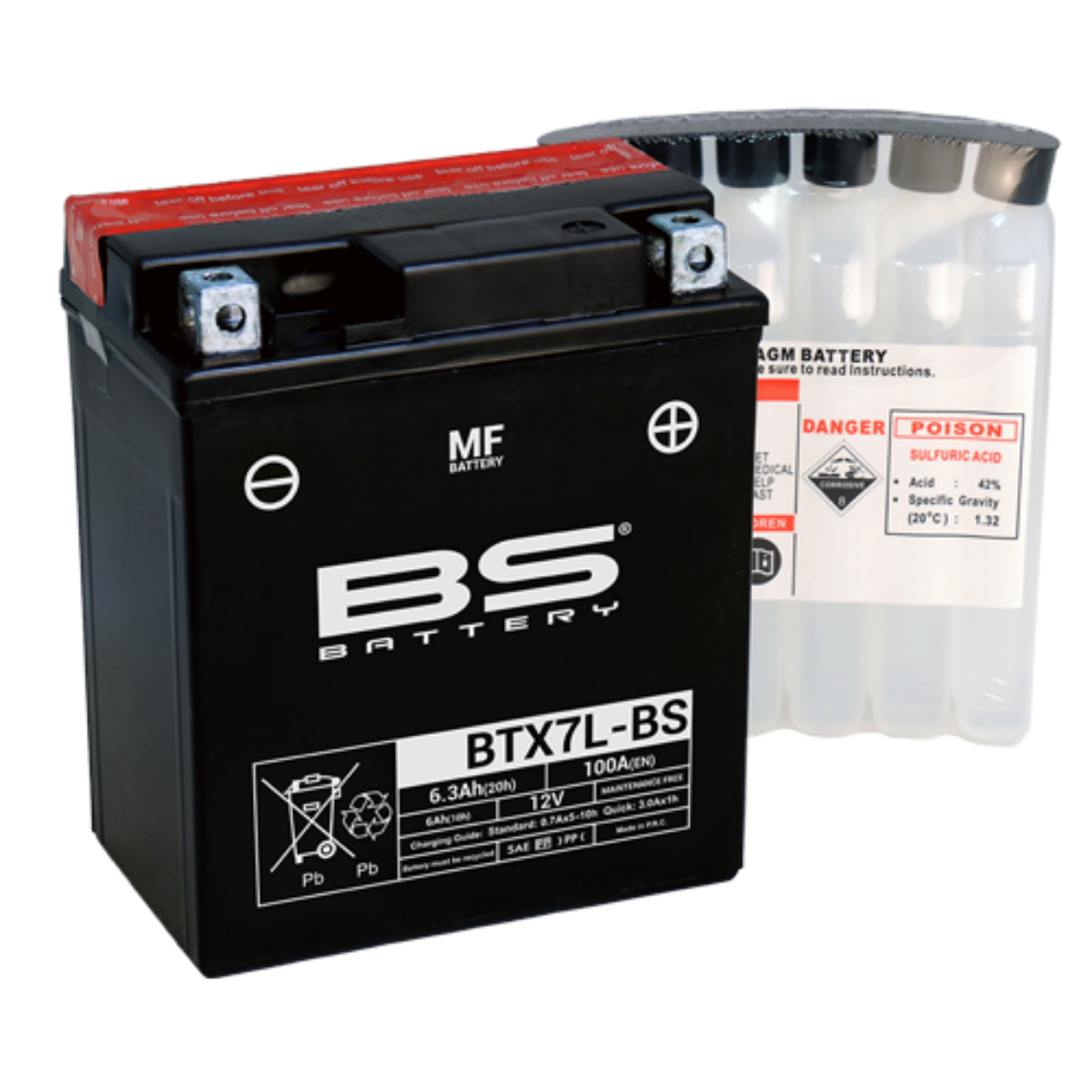 Picture of BTX7L-BS 12V 6AH 100CCA MAINTENANCE FREE BS MOTORCYCLE BATTERY
