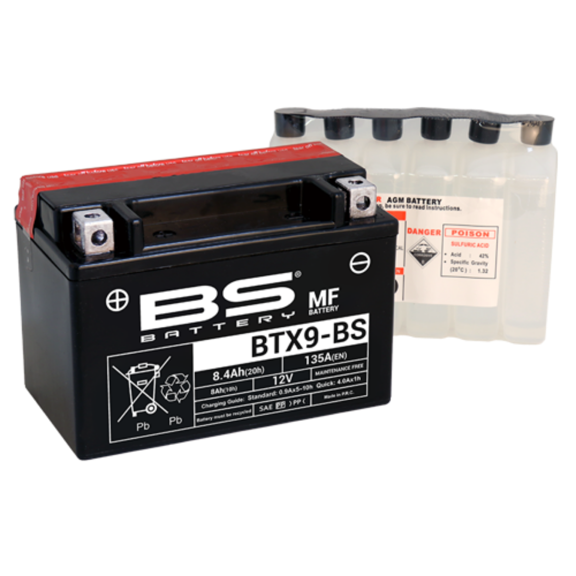 Picture of BTX9-BS 12V 8AH 135CCA MAINTENANCE FREE BS MOTORCYCLE BATTERY - LHP