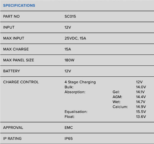 Picture of PROJECTA AUTOMATIC 12V 15A 4 STAGE SOLAR CHARGE CONTROLLER