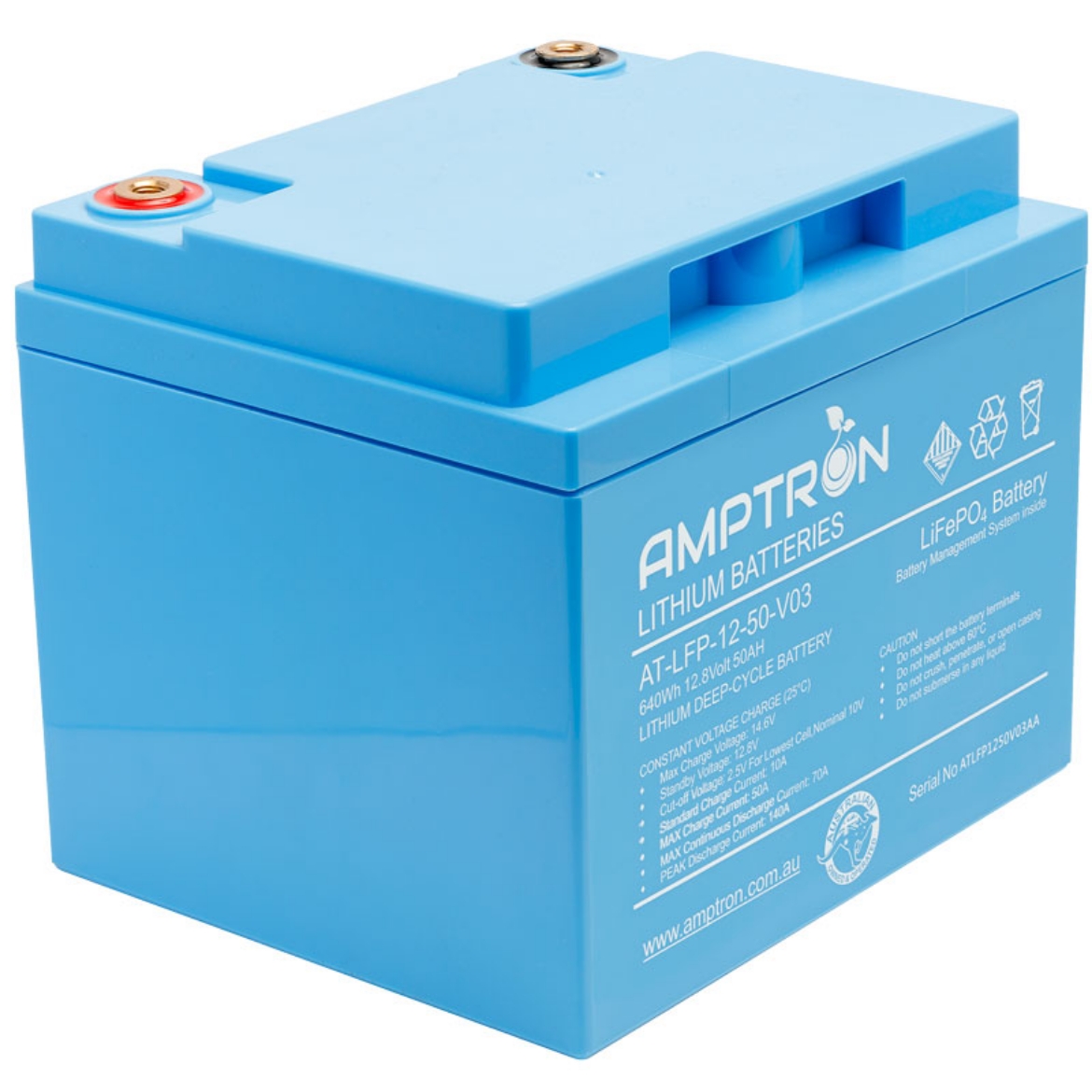 Picture of 12VOLT 50AH / 70A BMS / 640WH CAPACITY AMPTRON LIFEPO4 BATTERY - IP65 RATING