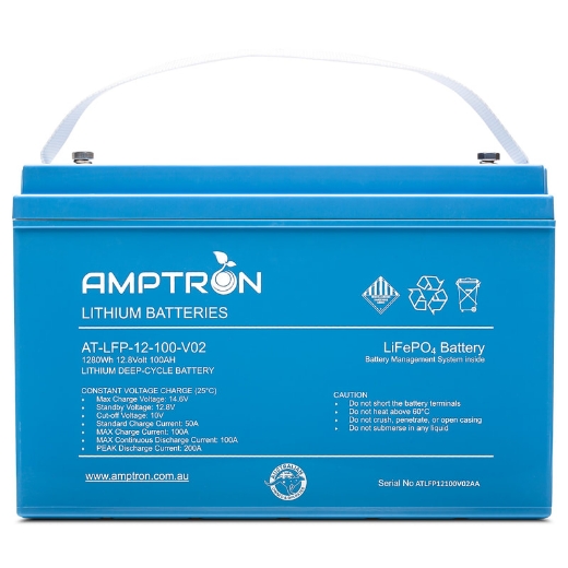 Picture of 12VOLT 100AH / 100A BMS / 1280WH CAPACITY AMPTRON LIFEPO4 BATTERY - VERSION 2 - IP65 RATING