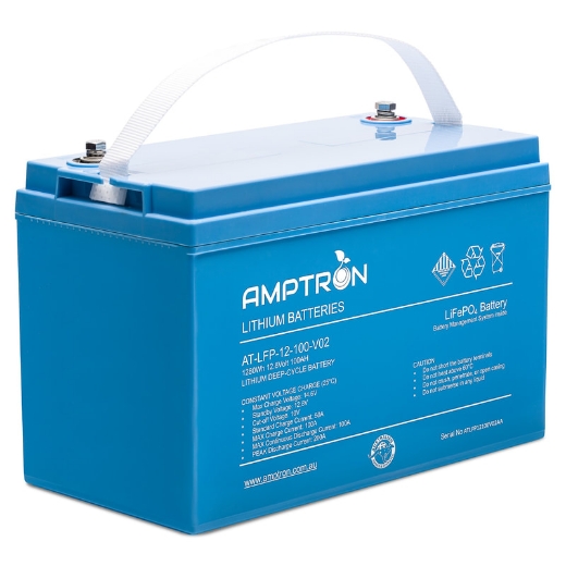 Picture of 12 VOLT 100AH / 100A BMS/ 1280WH CAPACITY LIFEPO4 AMPTRON BATTERY - VERSION 2 - IP65 RATING
