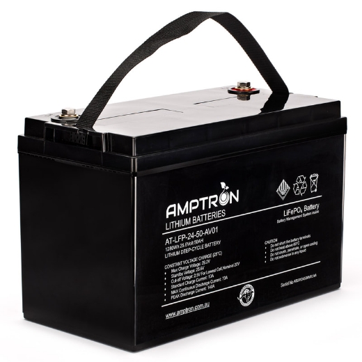 Picture of 24 VOLT 50AH / 70A BMS / 1280WH CAPACITY LIFEPO4 AMPTRON BATTERY - IP65 RATING