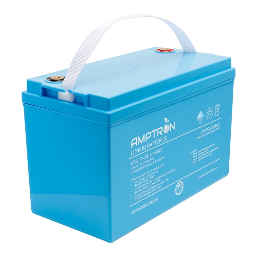 Picture of 24VOLT 50AH / 70A BMS / 1280WH CAPACITY AMPTRON LIFEPO4 BATTERY - IP65 RATING