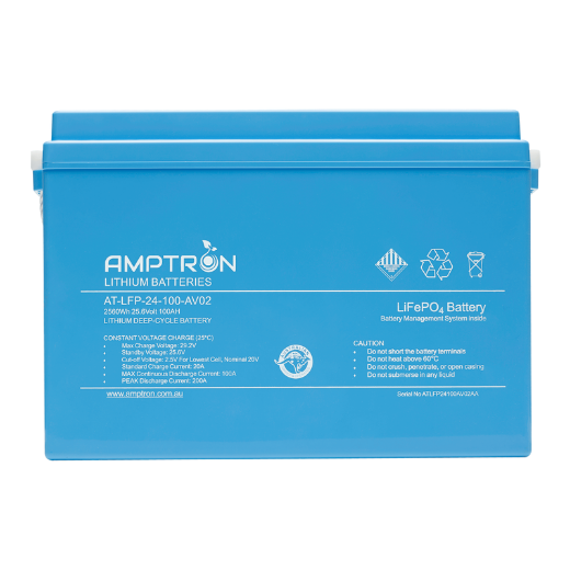 Picture of 24VOLT 100AH / 100A BMS / 2560WH CAPACITY AMPTRON LIFEPO4 BATTERY - VERSION 2 - IP65 RATING