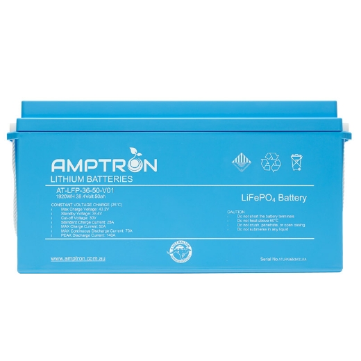 Picture of 36VOLT 50AH / 70A BMS / 1920WH CAPACITY AMPTRON LIFEPO4 BATTERY - IP65 RATING
