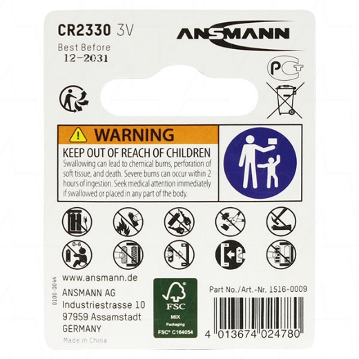 Picture of CR2330 ANSMANN 3V LITHIUM BUTTON BATTERY