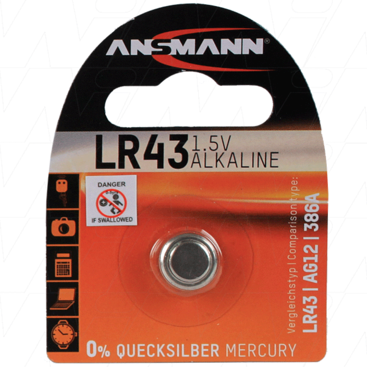 Picture of LR43 ANSMANN 1.5V ALKALINE BUTTON BATTERY