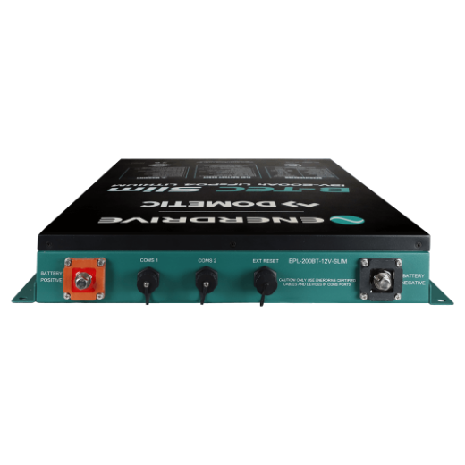 Picture of 12VOLT 200AH ENERDRIVE B-TEC SLIMLINE METAL CASE LIFEPO4 LITHIUM BATTERY - MAX DISCHARGE: 200A - IP52 RATING