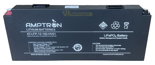 Picture of 12VOLT 100AH / 175A BMS / 1280WH CAPACITY AMPTRON SLIMLINE LIFEPO4 BLADE BATTERY WITH METAL CASE - IP50 RATING