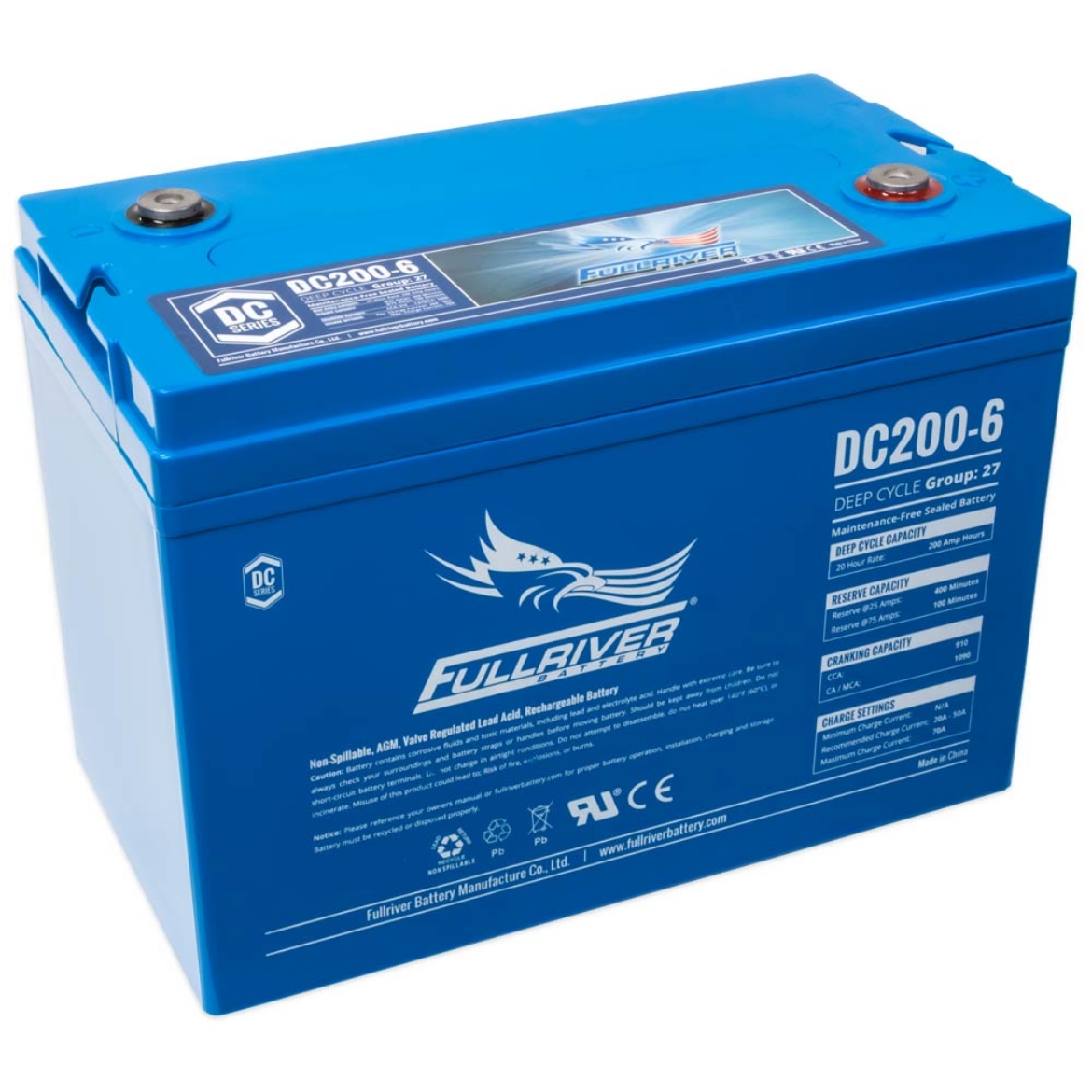 Picture of DC200-6C - 6VOLT 200AH PREMIUM FULLRIVER AGM DEEP CYCLE BATTERY (N70)