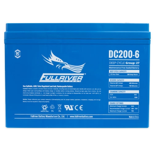 Picture of DC200-6C - 6VOLT 200AH PREMIUM FULLRIVER AGM DEEP CYCLE BATTERY (N70)