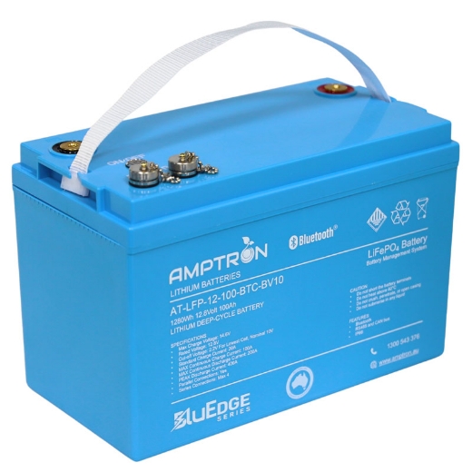 Picture of 12VOLT 100AH / 200A BMS / 1280WH CAPACITY AMPTRON BLUEDGE LIFEPO4 ABS BATTERY WITH BLUETOOTH & DATA COMMS - IP67 RATING