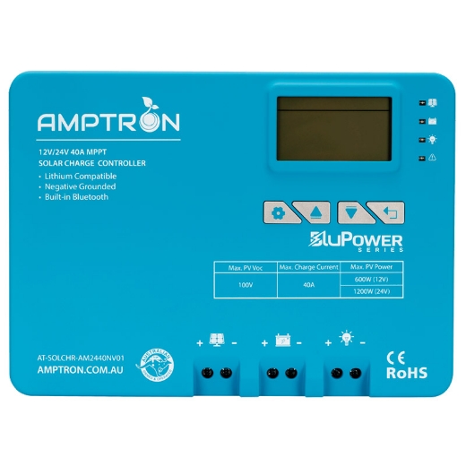 Picture of 12V/24V 40AH AMPTRON MPPT SOLAR CHARGE CONTROLLER WITH BLUETOOTH - LITHIUM COMPATIBLE