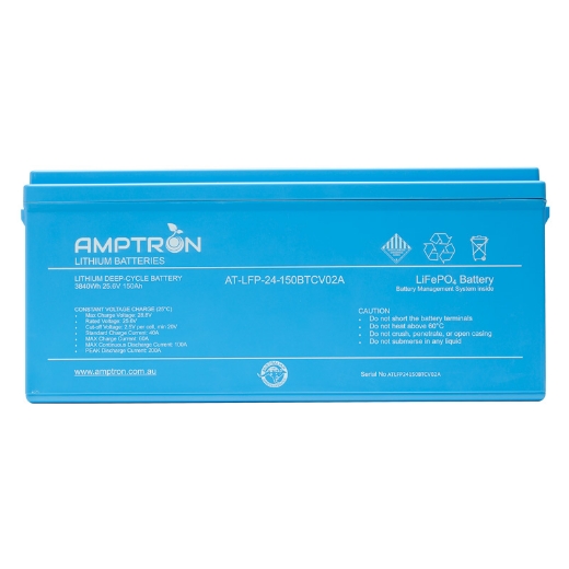 Picture of 24 VOLT 150AH / 100A BMS / 3840WH CAPACITY AMPTRON LIFEPO4 BATTERY WITH BLUETOOTH & DATA COMMS - IP65 RATING