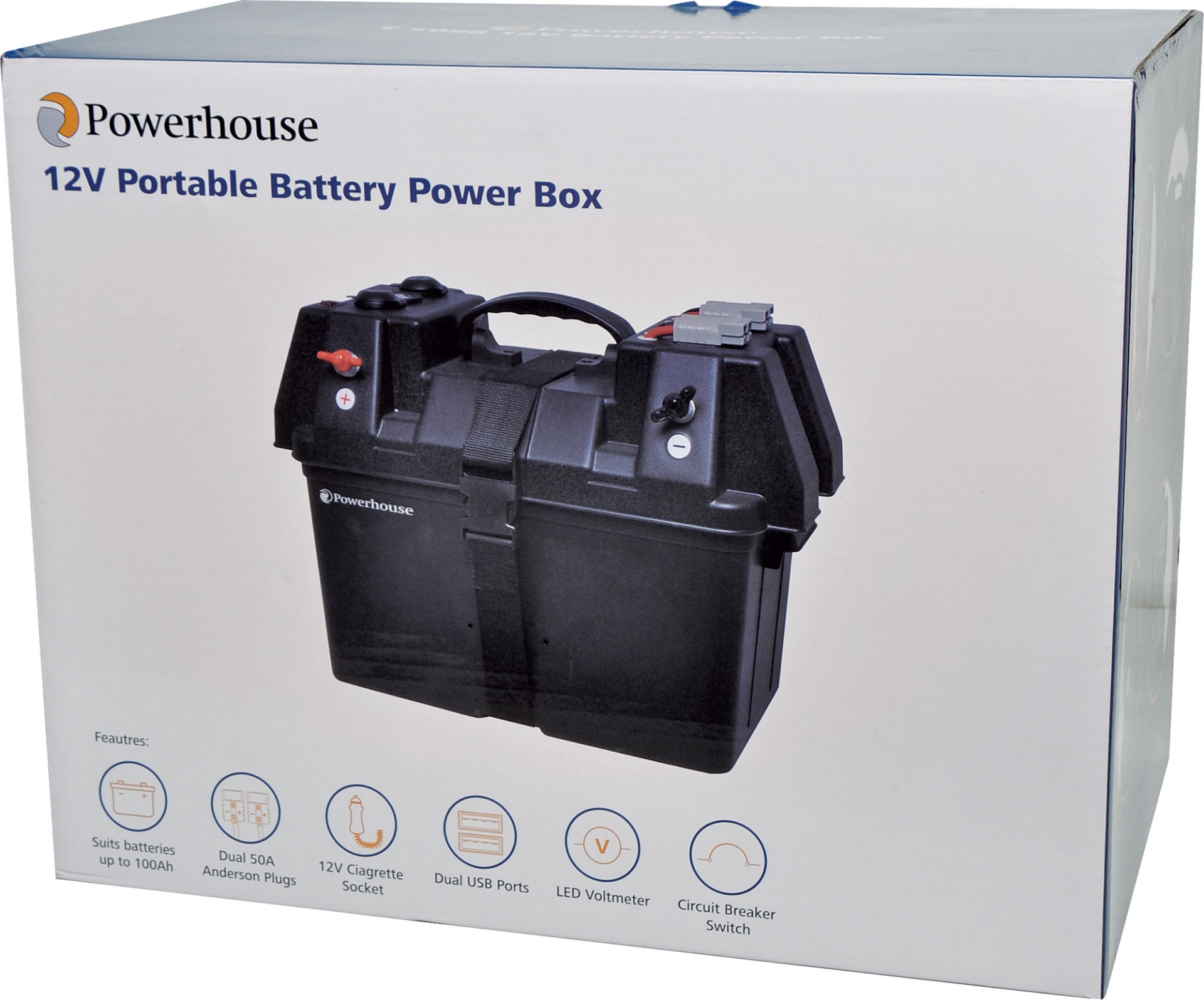 T5098 POWERED BATTERY BOX WITH 2 x FUSE PROTECTED 50A ANDERSON PLUGS ...