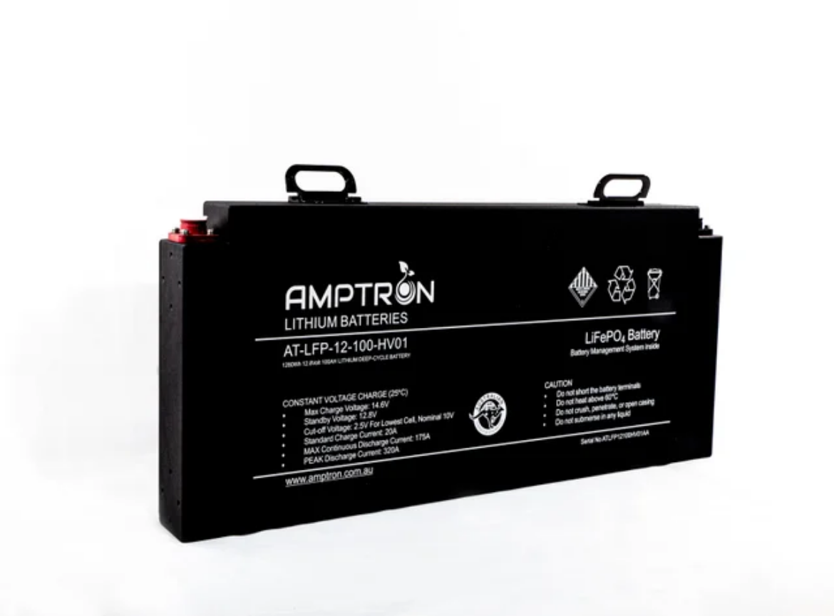 Picture of 12VOLT 100AH / 175A BMS / 1280WH CAPACITY AMPTRON SLIMLINE LIFEPO4 BLADE BATTERY WITH METAL CASE - IP50 RATING
