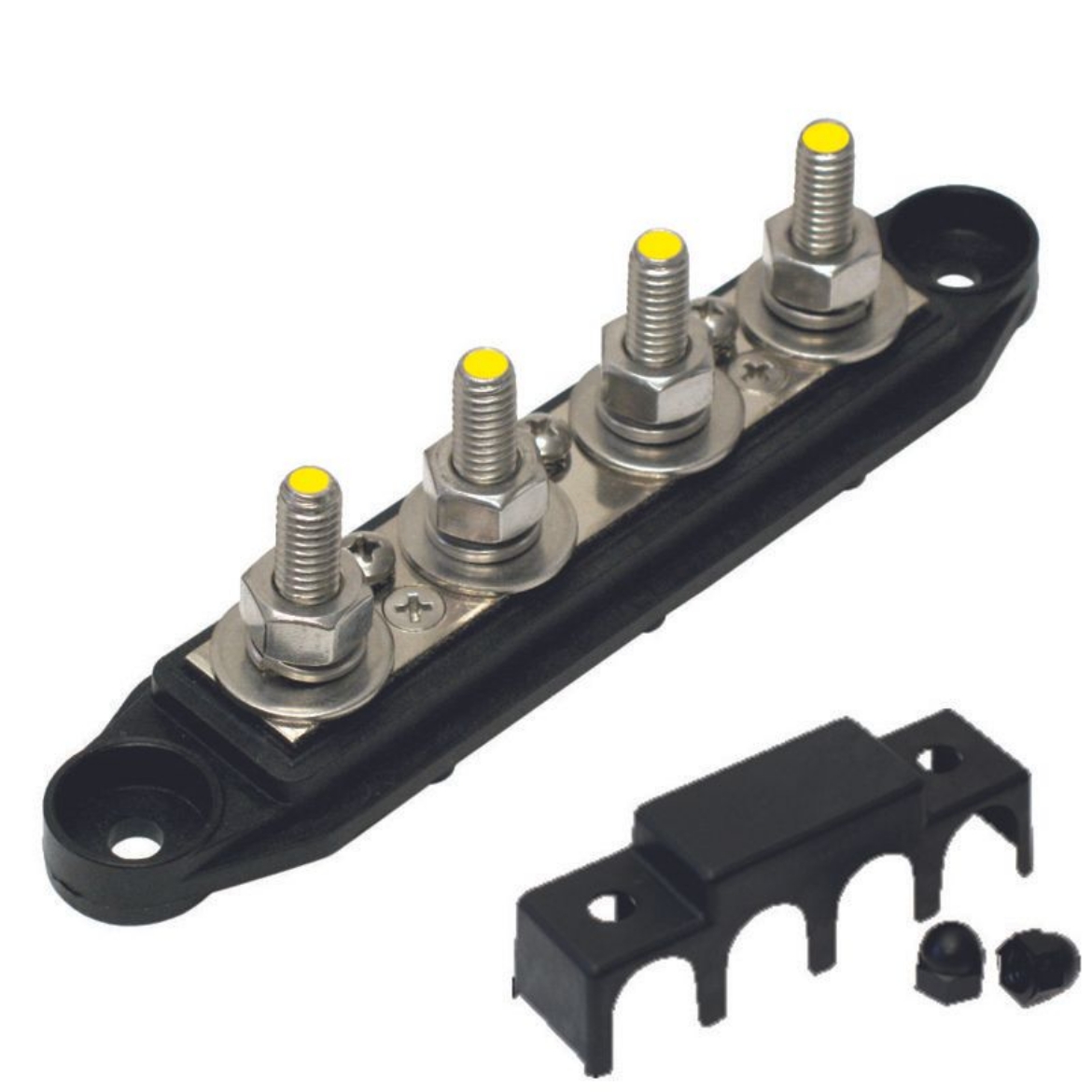 Picture of HEAVY DUTY BUSBAR 250A 4 X M8 STAINLESS STEEL STUDS INCL PROTECTIVE COVER BLACK