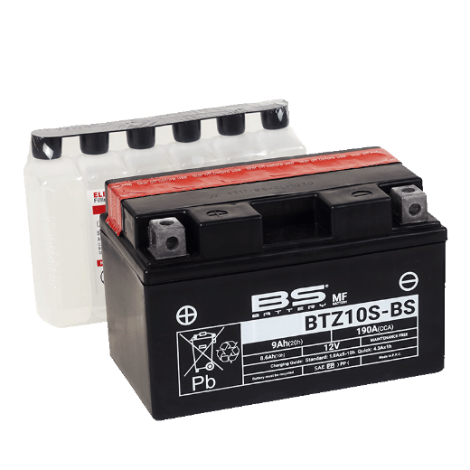 Picture of BTZ10S 12V 190CCA 9.1AH  BS MOTORCYCLE BATTERY (INC ACID PACK)- LHP