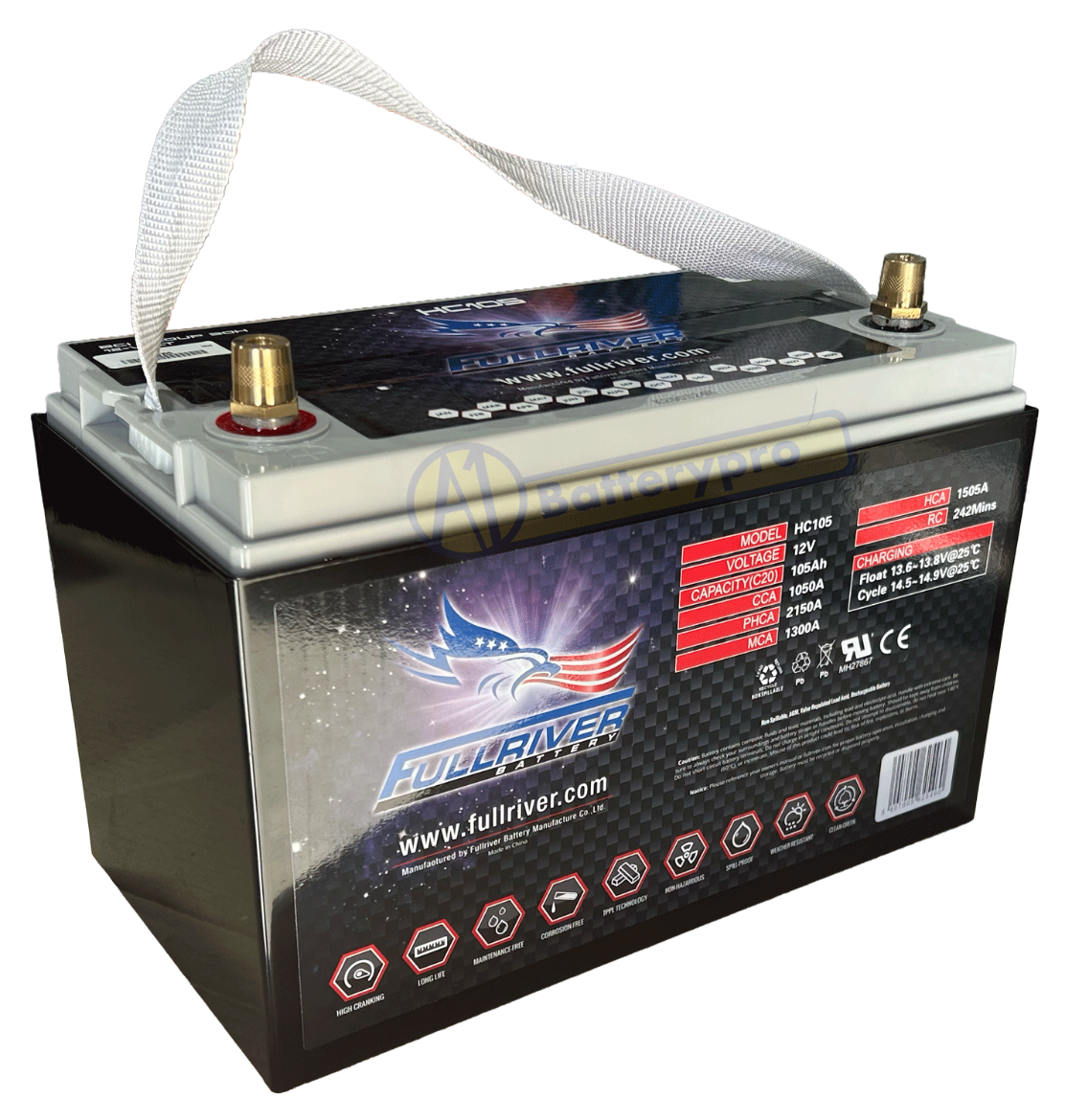 Picture of HC105 - 86MF 12VOLT 1050CCA 105AMP/HR HARDCORE FULLRIVER BATTERY (PC2150) - LHP