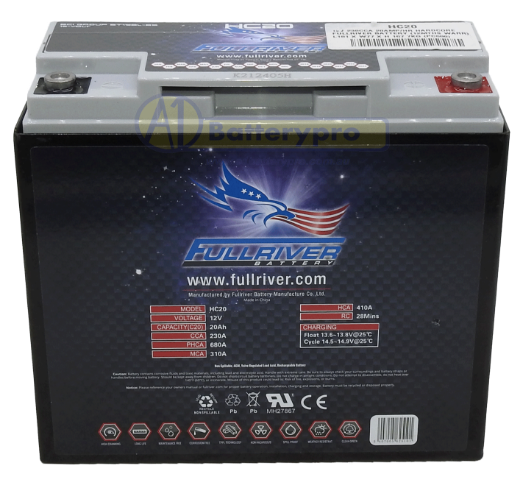 Picture of HC20 - 12VOLT 230CCA 20AMP/HR HARDCORE FULLRIVER BATTERY (PC680) - RHP