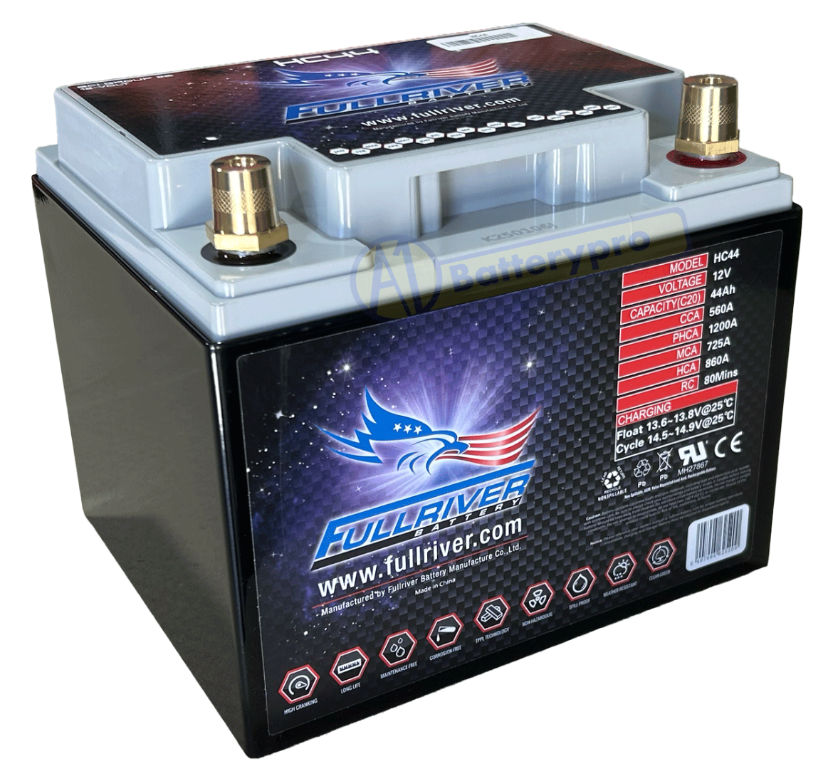 Picture of HC44 - 12VOLT 560CCA 44AMP/HR HARDCORE FULLRIVER BATTERY (PC1200) - RHP