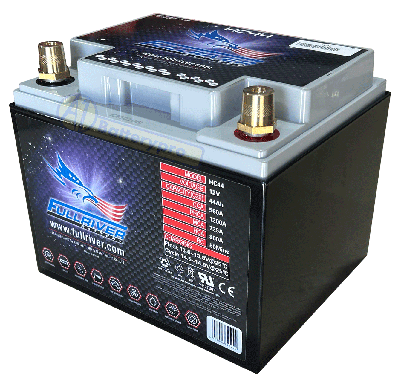 HC44 HC44 - 12VOLT 560CCA 44AMP/HR HARDCORE FULLRIVER BATTERY (PC1200 ...