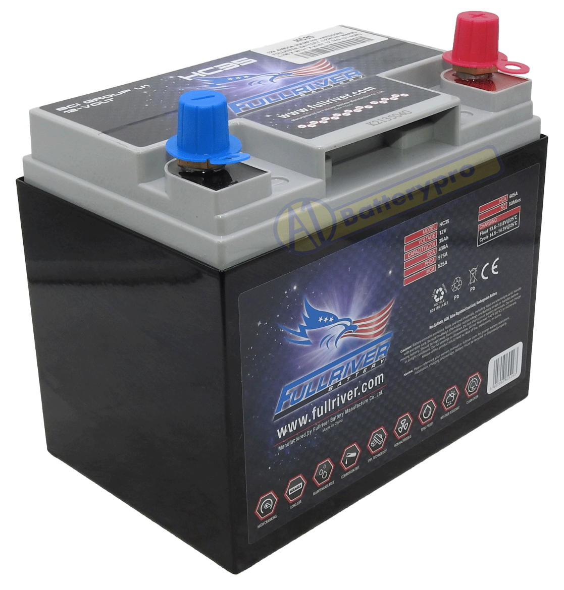 Picture of HC35 - 12VOLT 438CCA 35AMP/HR HARDCORE FULLRIVER BATTERY (U1 SIZE) - RHP