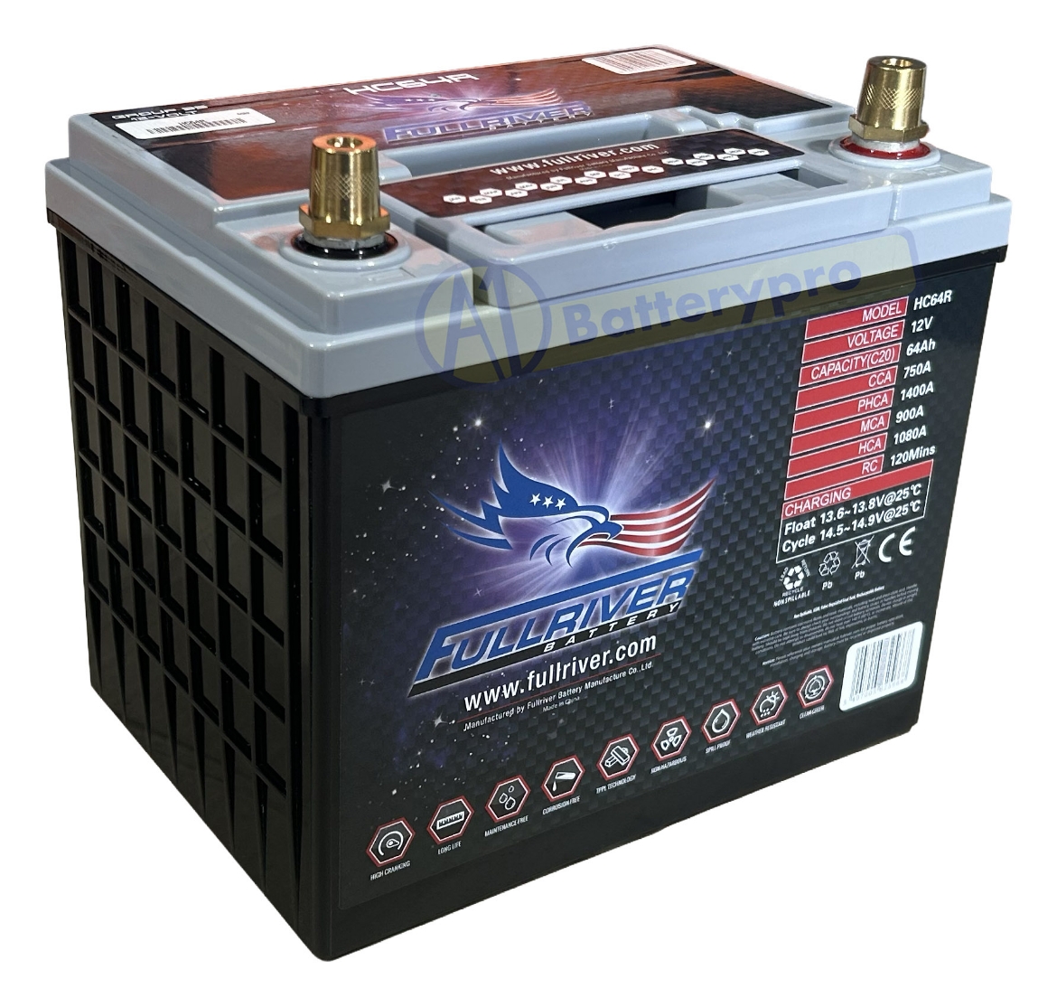Picture of HC64R - 12VOLT 750CCA 64AMP/HR HARDCORE FULLRIVER AGM BATTERY (55D23L) - RHP