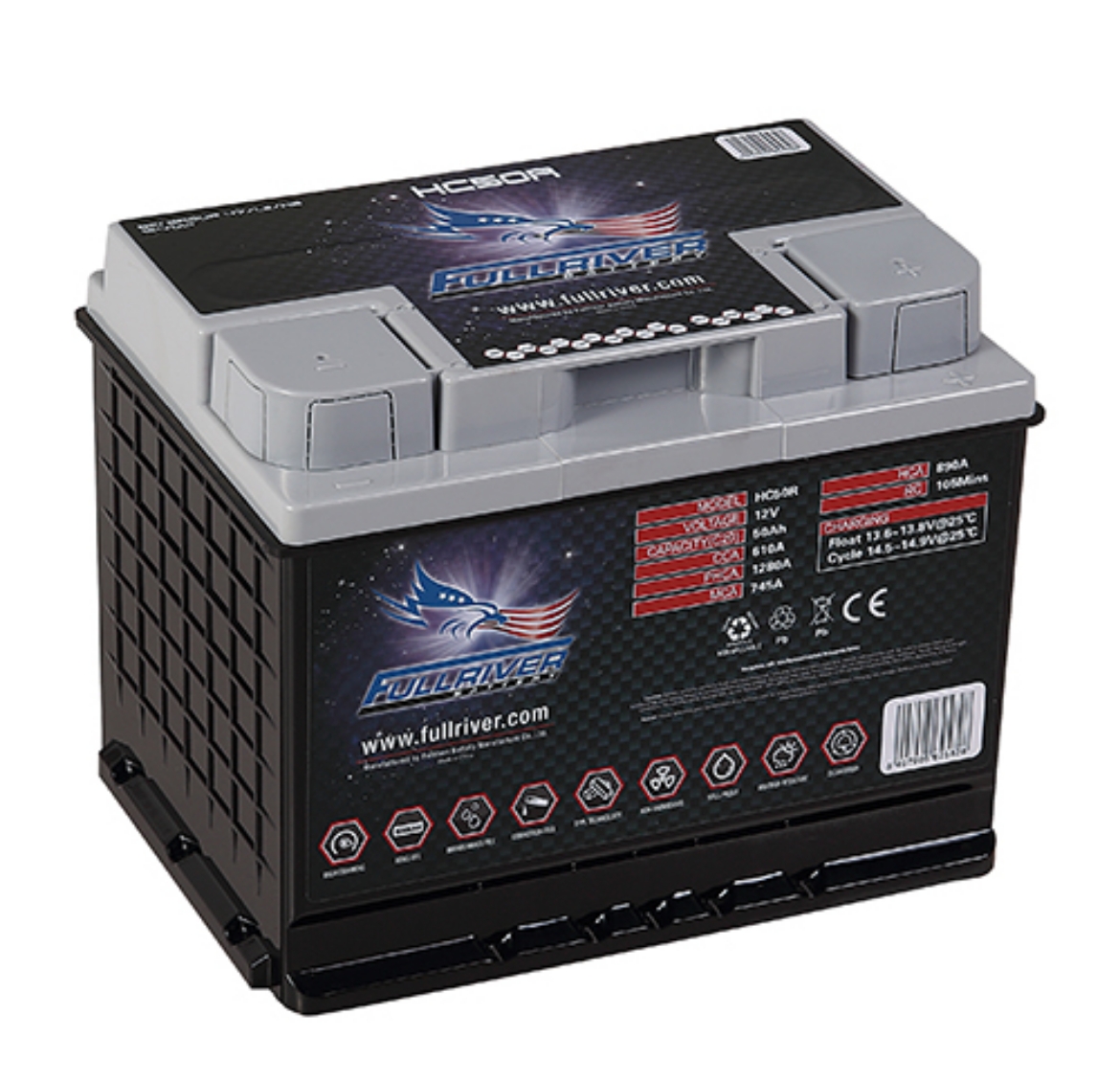 Picture of HC50 - DIN55H 12VOLT 610CCA 50AMP/HR HARDCORE FULLRIVER BATTERY - RHP