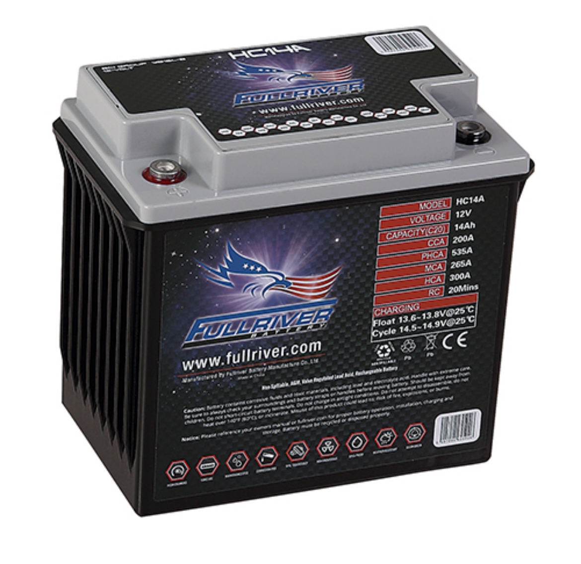 Picture of HC14A - 12VOLT 200CCA 14AMP/HR HARDCORE FULLRIVER BATTERY (YTX20-BS & PC535) - LHP