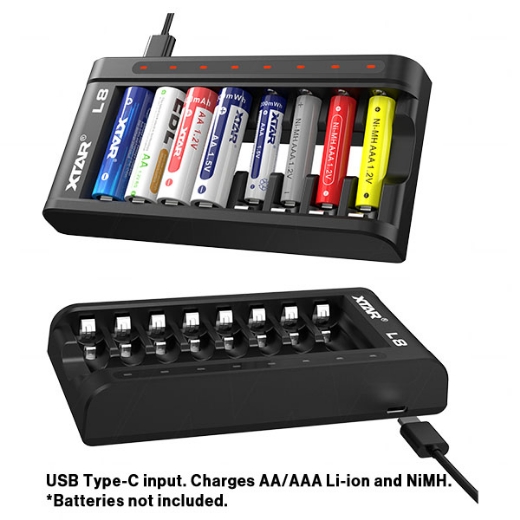 Picture of XTAR-1-8 CELL LIION/NIMH AA/AAA BATTERY CHARGER WITH USB TYPE C INPUT