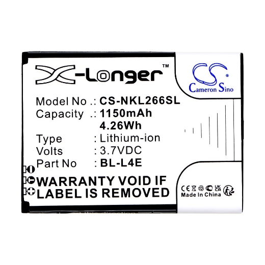 Picture of CS-NKL266SL 3.7V 1150MAH LI-ION NOKIA BL-L4E PHONE BATTERY - SUITS 2660
