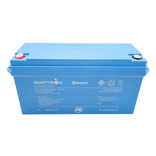 Picture of 36 VOLT 85AH / 100A BMS /2880WH CAPACITY AMPTRON BLUEDGE LIFEPO4 ABS BATTERY WITH BLUETOOTH - IP65 RATING