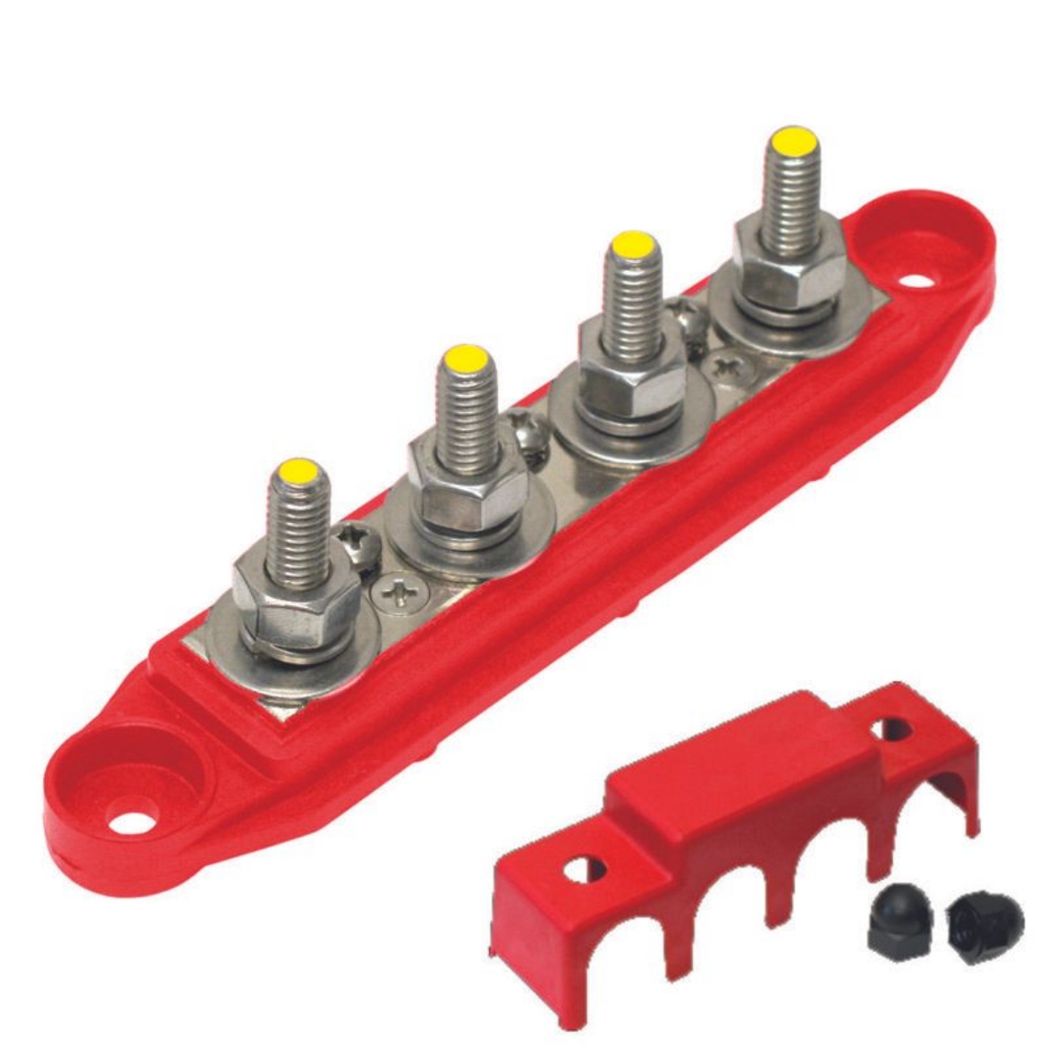 Picture of HEAVY DUTY BUSBAR 250A 4 X M8 STAINLESS STEEL STUDS INCL PROTECTIVE COVER RED