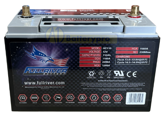 Picture of HC110 - 86MF 12VOLT 1100CCA 110AMP/HR FULLRIVER AGM BATTERY (PC2150 STUD)