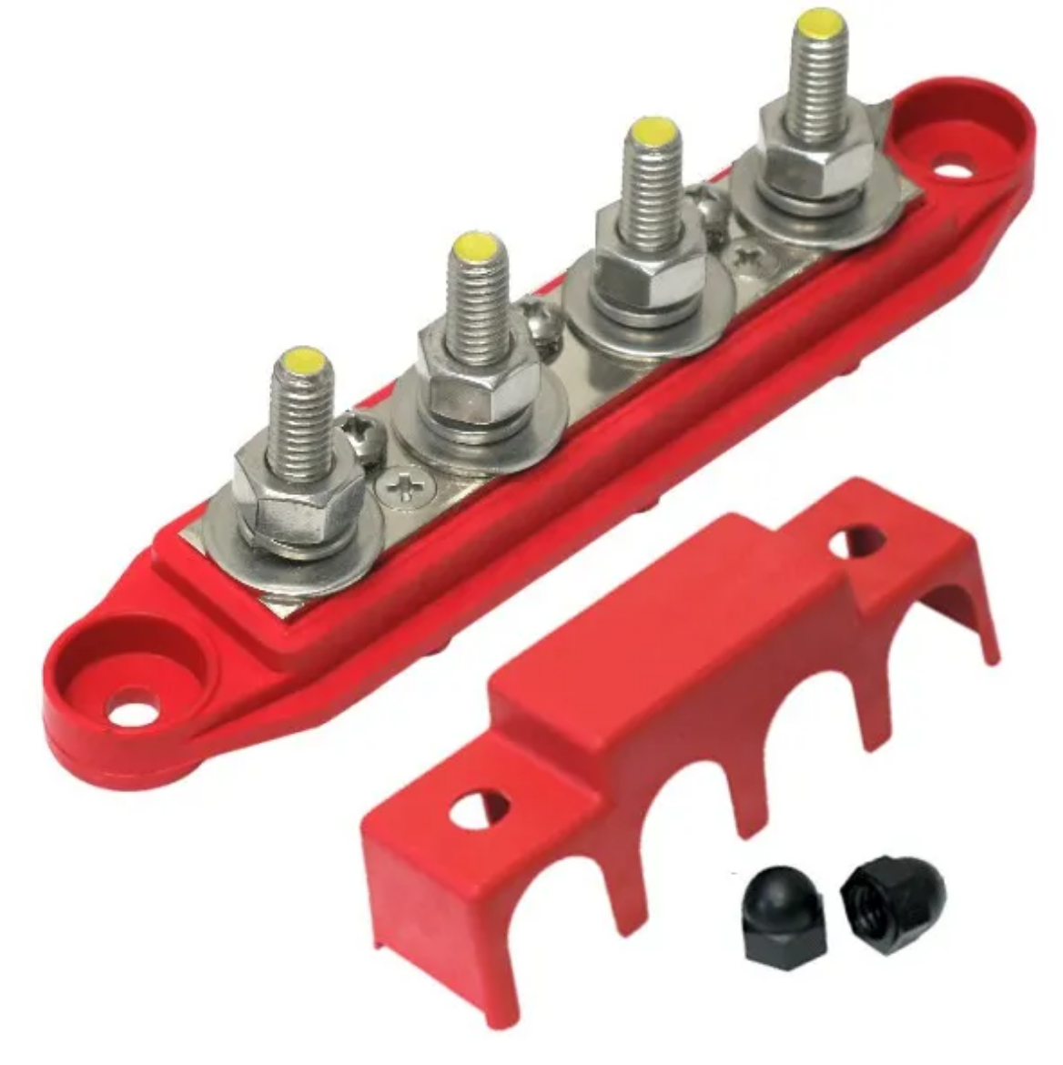 Picture of HEAVY DUTY BUSBAR 250A 4 X M8 STAINLESS STEEL STUDS INCL PROTECTIVE COVER RED
