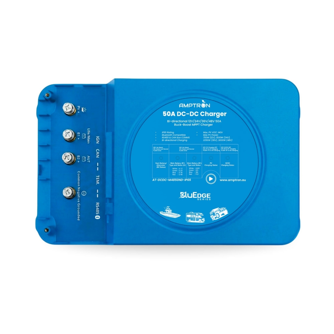 Picture of AMPTRON 50A BI-DIRECTIONAL 12V/24V/36V/48V BUCK-BOOST BLUEDGE MPPT DC-DC CHARGER